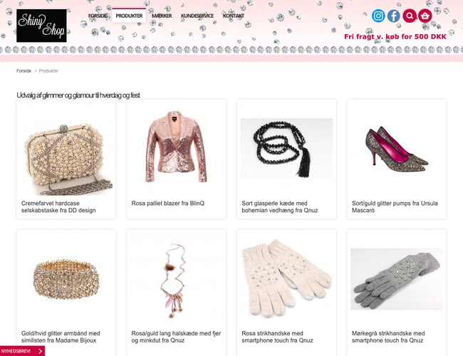 Shinyshop.dk - Netshop med Glimmer og Glamour til hverdag og fest til salg.