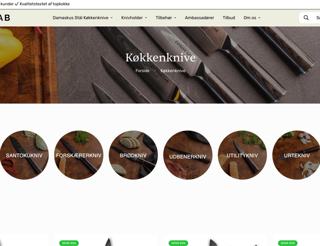 Webshop - salg af køkkenknive og knivtilbehør - omsat for 1.345.000 kr.
