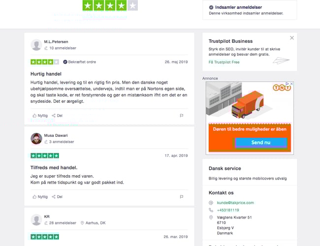 Webshop sælger  mobile accessories software Elektronisk varer -  .DK , .com and .se Trustpilot 4.4 Star