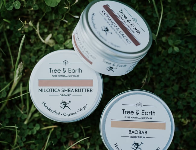 Tree & Earth Skincare til salg - lækkert vegansk hudplejebrand med egenproduktion - Kan købes med: Bitcoin eller Ethereum.