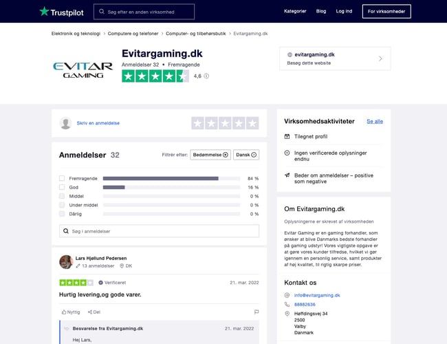 Gaming udstyr med leverandøraftale + 4.6 trustpilot score - Omsætning seneste 8 måneder 114.000 DKK