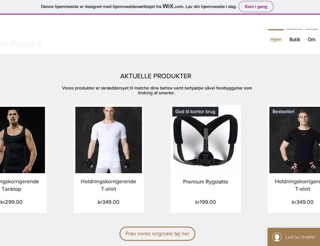 Fuld funktionsdygtig webshop med holdningskorrigende trøjer inkl. varelager