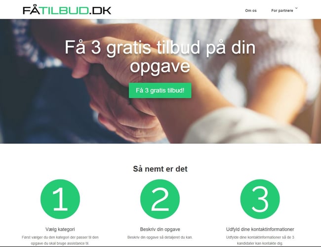 Fåtilbud.dk - Website hvor forbrugere kan søge 3 tilbud inden for forskellige brancher