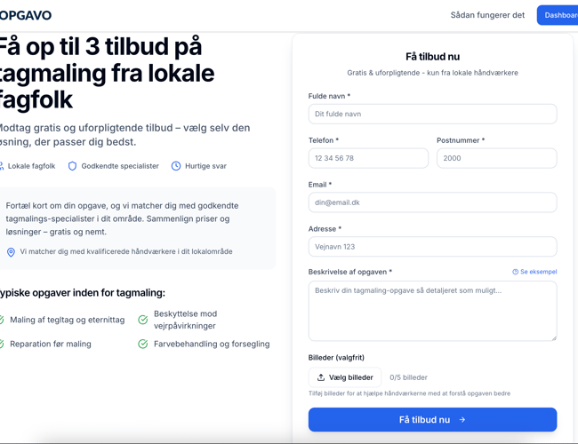 Lead-platform til håndværkere med automatisk matching