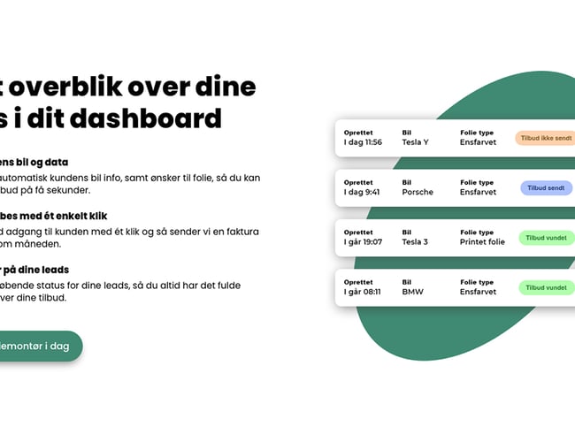 Foliepris.dk - formidling af tilbud mellem bilejere og foliemontører. Platform med indbygget leadgenerering og leadsalg, som håndteres 100% automatisk!