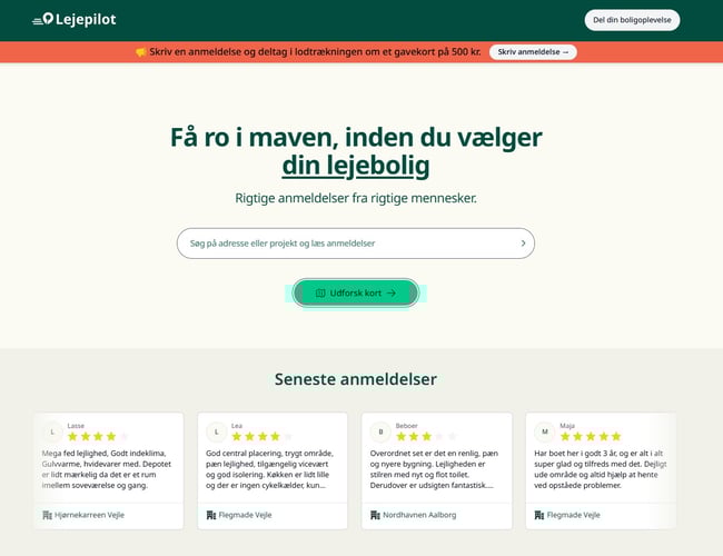 Komplet hjemme side til boliganmeldelser 
