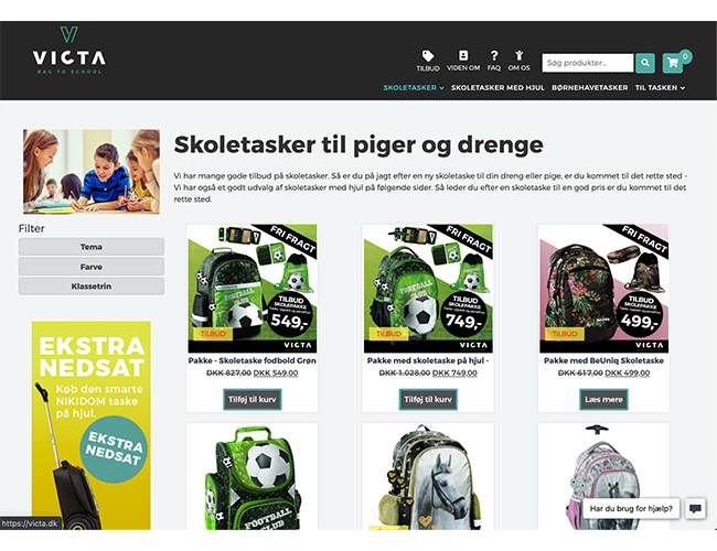 victa.dk - webshop med salg af skoletasker og speciale i rulletasker