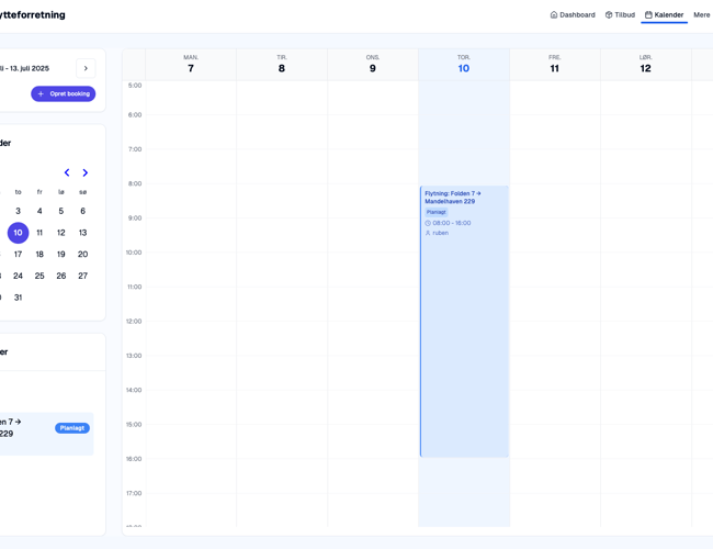 WeMoove - Ny SaaS til flyttebranchen med indbygget bookingsystem, samt medarbejder- og flådehåndtering. Skræddersyede flyttetilbud på få sekunder med hjælpe fra AI. 400 udviklingstimer brugt.