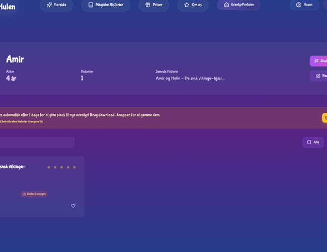 Eventyrhulen.nu – Magisk AI-historieunivers for børn 100% automatisere