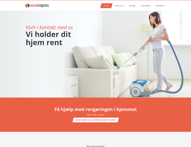 Hjemmeside med navn og logo til rengøringsvirksomhed som generer kundehenvendelser