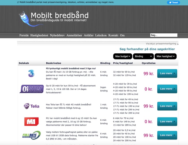 Mobilt-bredband.dk - Salg af 12 årig gammelt affiliate site - Siden har omsat for 40-60k om måneden i sin storhedstid og ligget nr. 1 på google