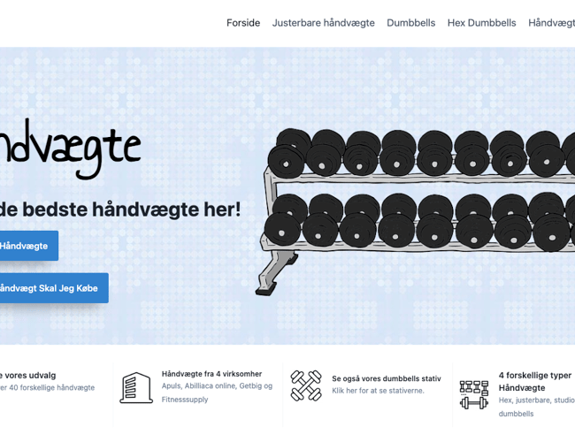 Topdumbells.dk - Affiliate side med fokus på håndvægte