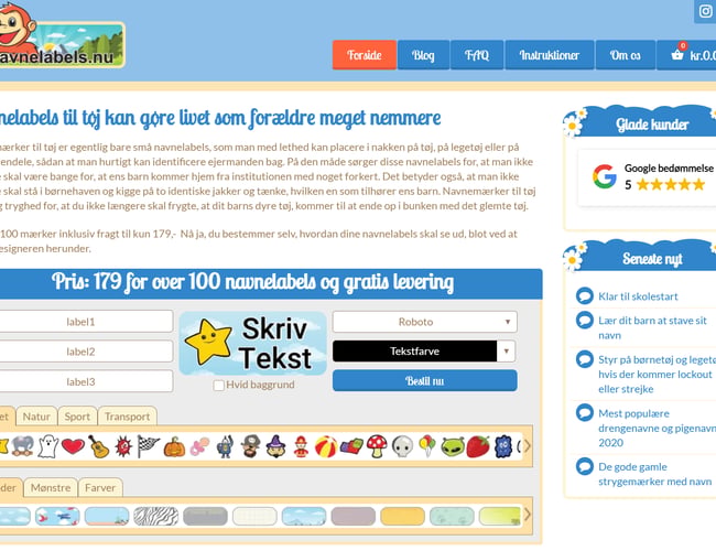 Salg af aktiv webshop - Navnelabels.nu