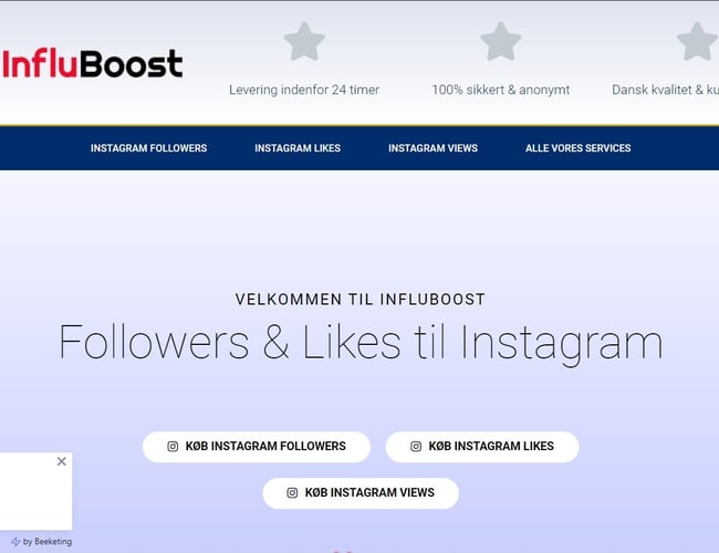 Webshop med salg af Likes, Followers, views mm. til sociale medier