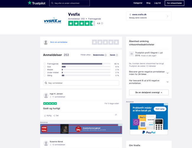 VVS webshop med +6.3 mill omsætning ÅTD - Resultat før skat: 717.268 kr.