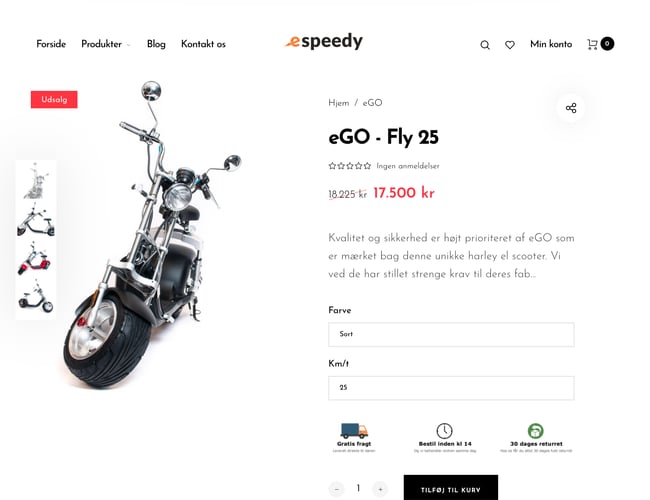 Komplet dropshipping webshop med el-løbehjul m.fl. - www.e-speedy.dk