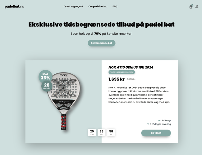 Padelbat.nu - vi hjælper forhandlere af padelbat til flere slag! Super lækker designet og 100% automatiseret platform, som sælger padelbat for forhandlere mod et mindre cut pr. salg.