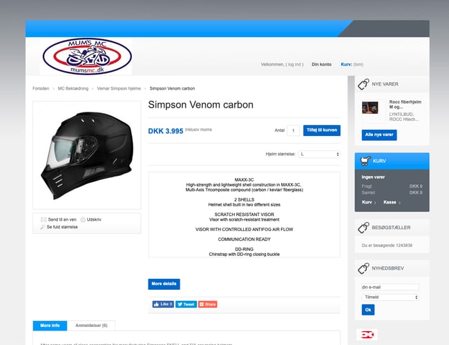 mumsmc.dk - Motorcykel og udstyr webshop med kvalitets produkter - Omsætning på 264.947 kr. 2017