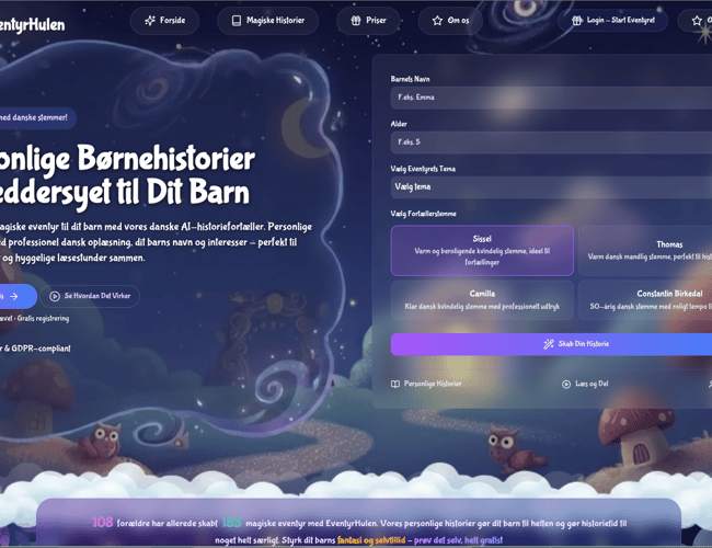 Eventyrhulen.nu – Magisk AI-historieunivers for børn 100% automatisere