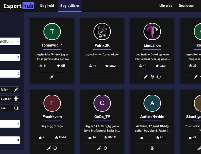 Esporthub.dk - Esport webportal til at finde hold og spillere