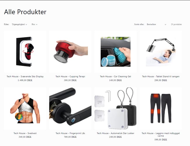 Dropshipping Webshop med salg af markedsanalyste trending tech products 
