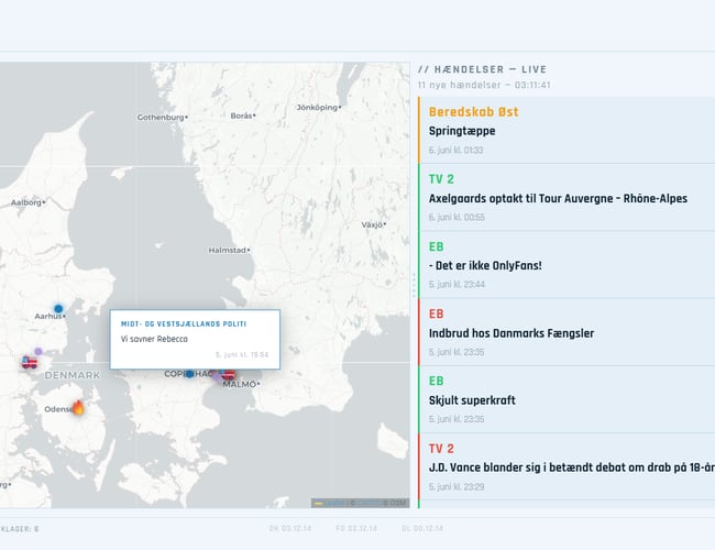 Hændelseskortet.dk — live hændelseskort for Danmark med 1.835 brugere