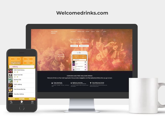 welcomedrinks.com - App koncept med gratis drink når du skal i byen - Konkurs salg