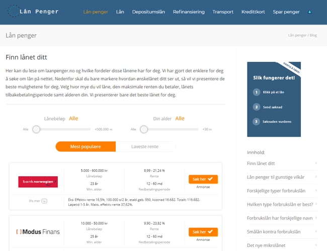 laanpenge365.dk - Affiliate hjemmesider sammeligning af lån (DK & NO)