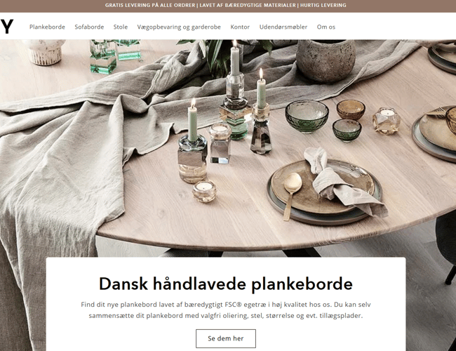 Woody Design – Webshop med plankeborde og bæredygtige designmøbler (dropshipping, ingen lager)