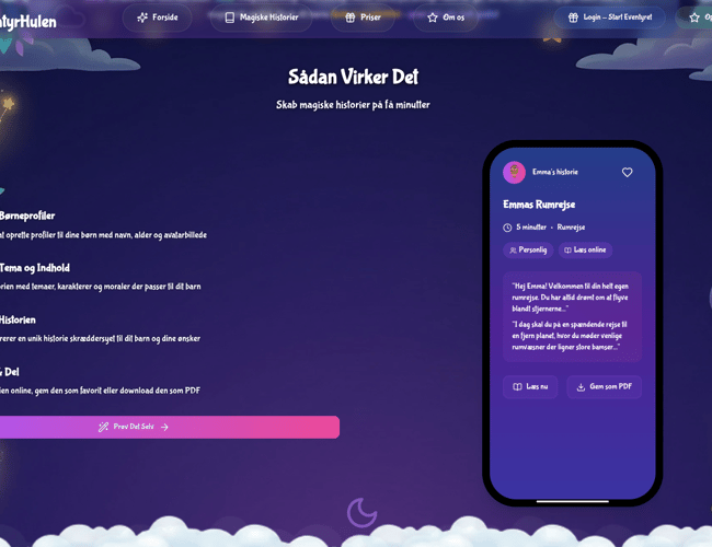 Eventyrhulen.nu – Magisk AI-historieunivers for børn 100% automatisere