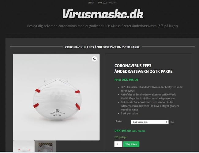 Virusmaske.dk - Coronavirus webshop med omsætning