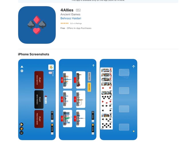 4Allies er et online kortspil til IOS/ANDROID - 1200 downloads