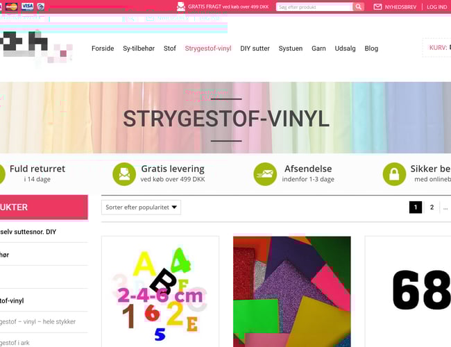 Webshop med salg af sy-tilbehør, stof og strygestof 