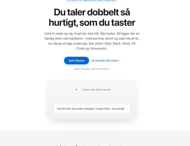 Mac-dikteringsproduktet hiSpoke sælges med website, brand og software