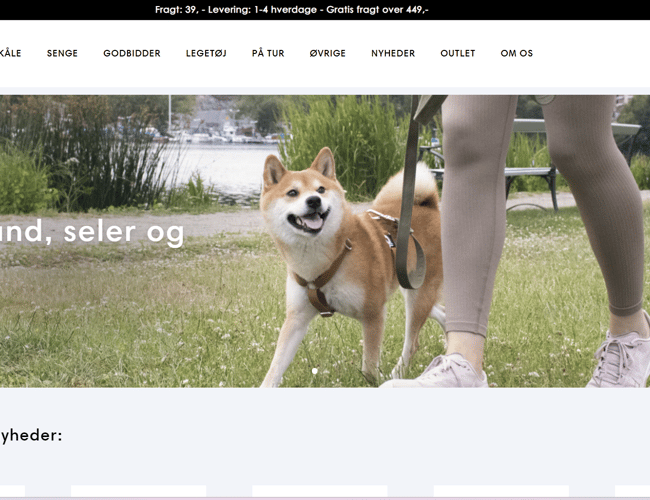 Webshop der sælger hundeartikler og med 4,7 stjerner