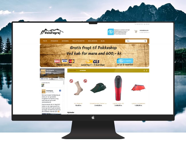 Webshop med friluftsudstyr og 3 agenturaftaler -  Varelager inkluderet