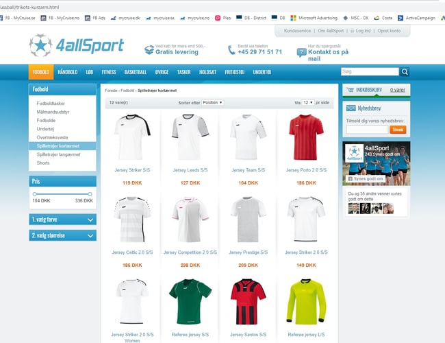 4allsport.dk - Magento webshop med JAKO sportstøj til salg - Dækningsbidrag: ca. 80.000 kr.