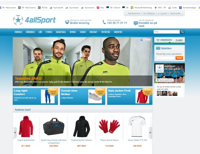 4allsport.dk - Magento webshop med JAKO sportstøj til salg - Dækningsbidrag: ca. 80.000 kr.