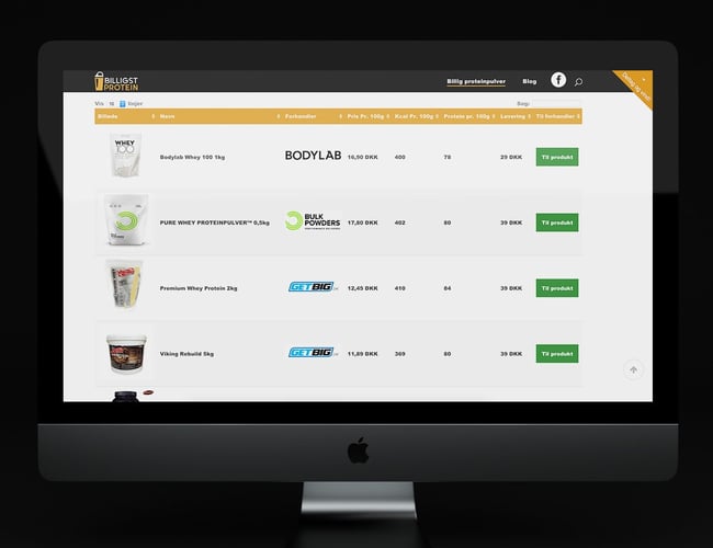 Affiliate side med protein produkter - Overskud: 10.000 DKK - Omsætning 12.000 DKK