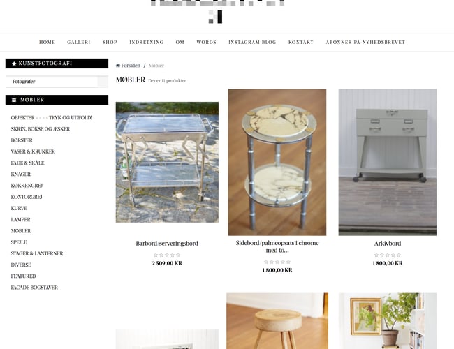 Veletableret webshop til detailhandel/vintage/galleri o.s.v 