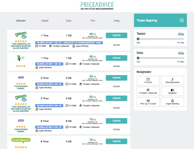 Priceadvice.dk - søger investor eller køber af affiliate sammenligningsportal til danske mobilabonnementer