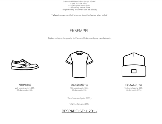 Webshop + Medlemsklub med modetøj til herre og dame