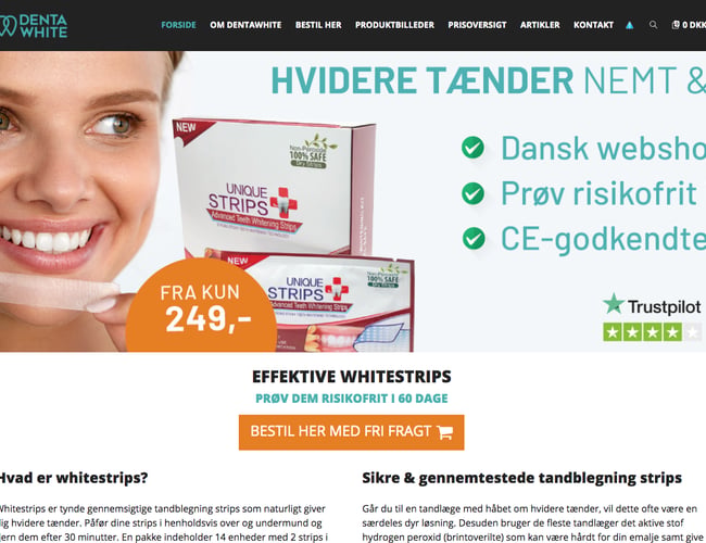 Webshop med tandblegning - Leverandør aftale medfølger - ce-godkendte 
