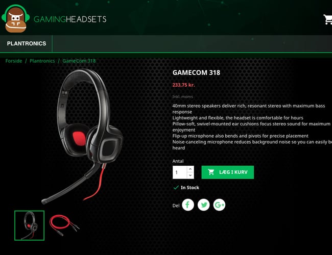 Gamingheadsets.dk - Webshop med salg af headset og et attraktivt domæne - Totalomsætning på 500.000 kr.
