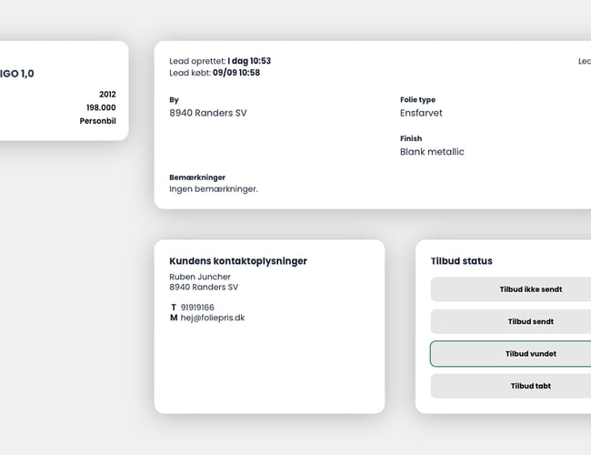 Foliepris.dk - formidling af tilbud mellem bilejere og foliemontører. Platform med indbygget leadgenerering og leadsalg, som håndteres 100% automatisk!