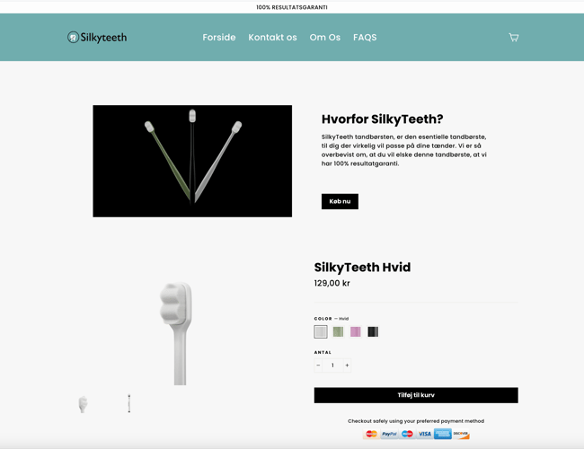 Køreklar webshop med salg af nyudviklet tandbørster