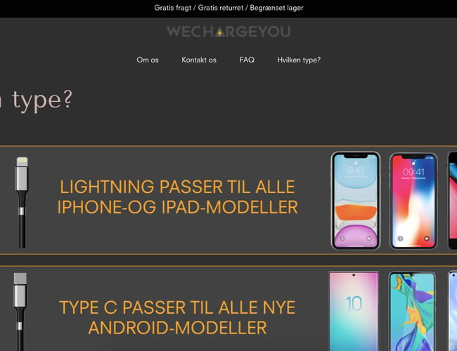 wechargeyou.dk - Unikke niche produkter med dropshipping af el-kabler