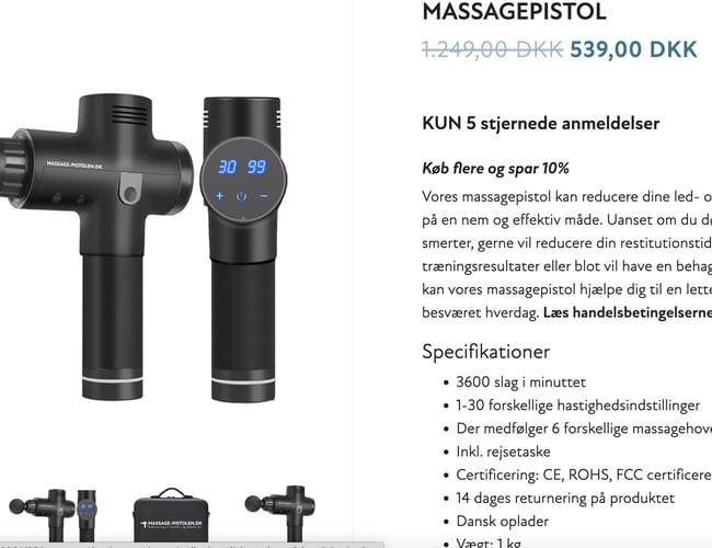 Professionelt etableret webshop med salg af massagepistoler - Omsætning på 76.364 kr.