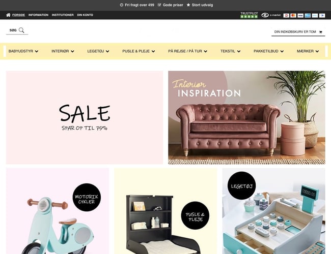 Webshop med børne interiør, legetøj og udstyr - Inkl. varelager