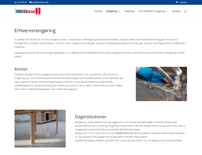 Saniform.dk - Rengøringsfirma med faste kontraktkunder sælges - Omsætning 2.800.000 kr.